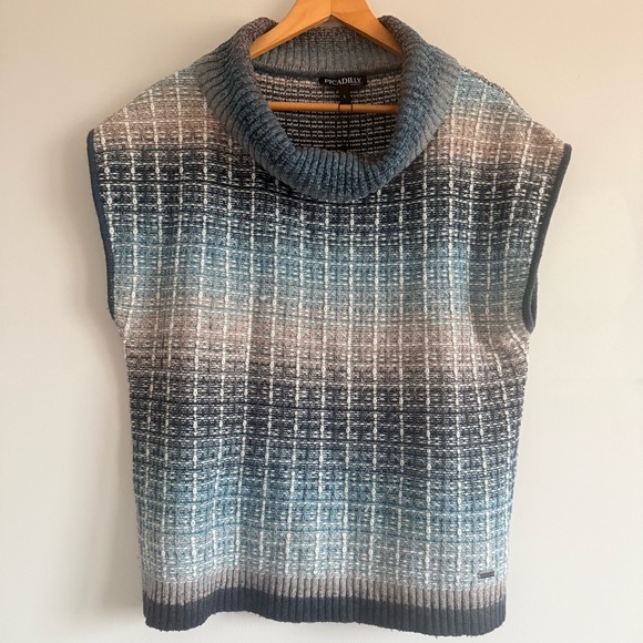 Picadilly Fashion Sweaters - Picadilly Fashion Blue and Gray Cowl Neck Sweater Vest
